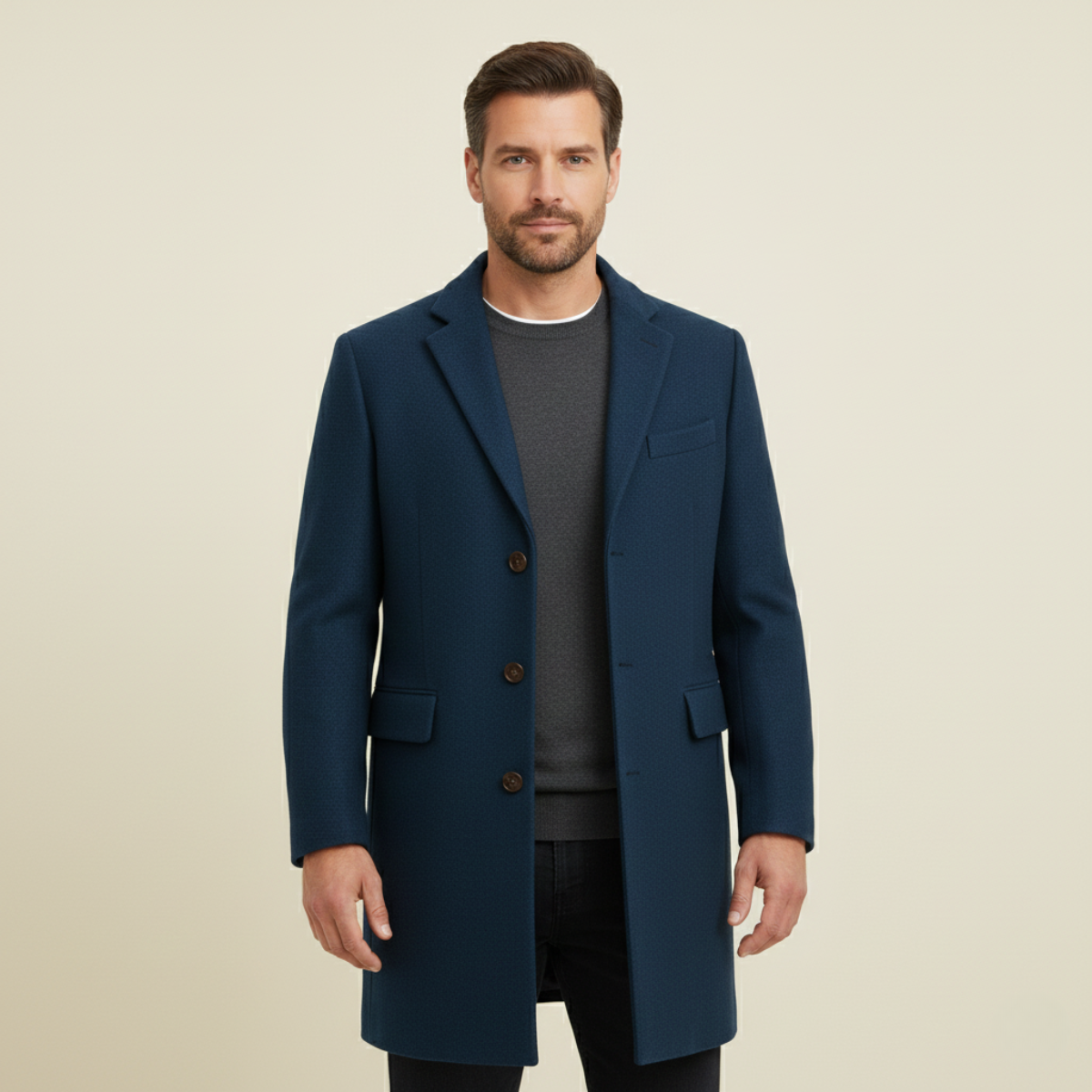 Blake | Men's Smart Single Breasted Wool Overcoat Black