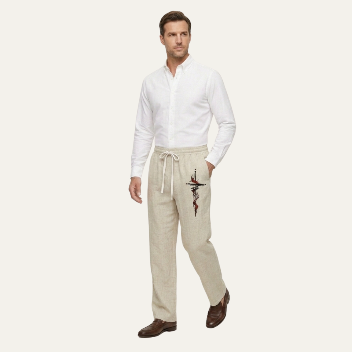 Ash | Men's Linen Pants Light Blue Drawstring Relaxed Fit