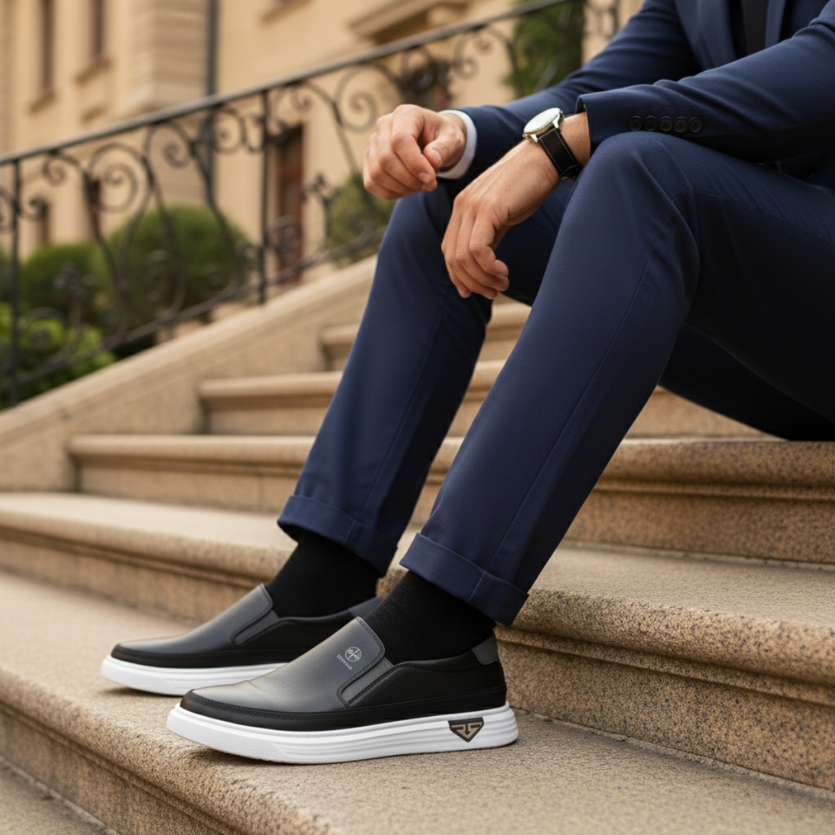 Demi | Men's Slip On Sneaker White Brown Casual Comfort
