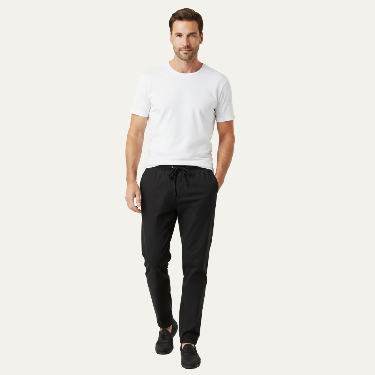 Axel | Men's Casual Loose Fit Linen Drawstring Pants White