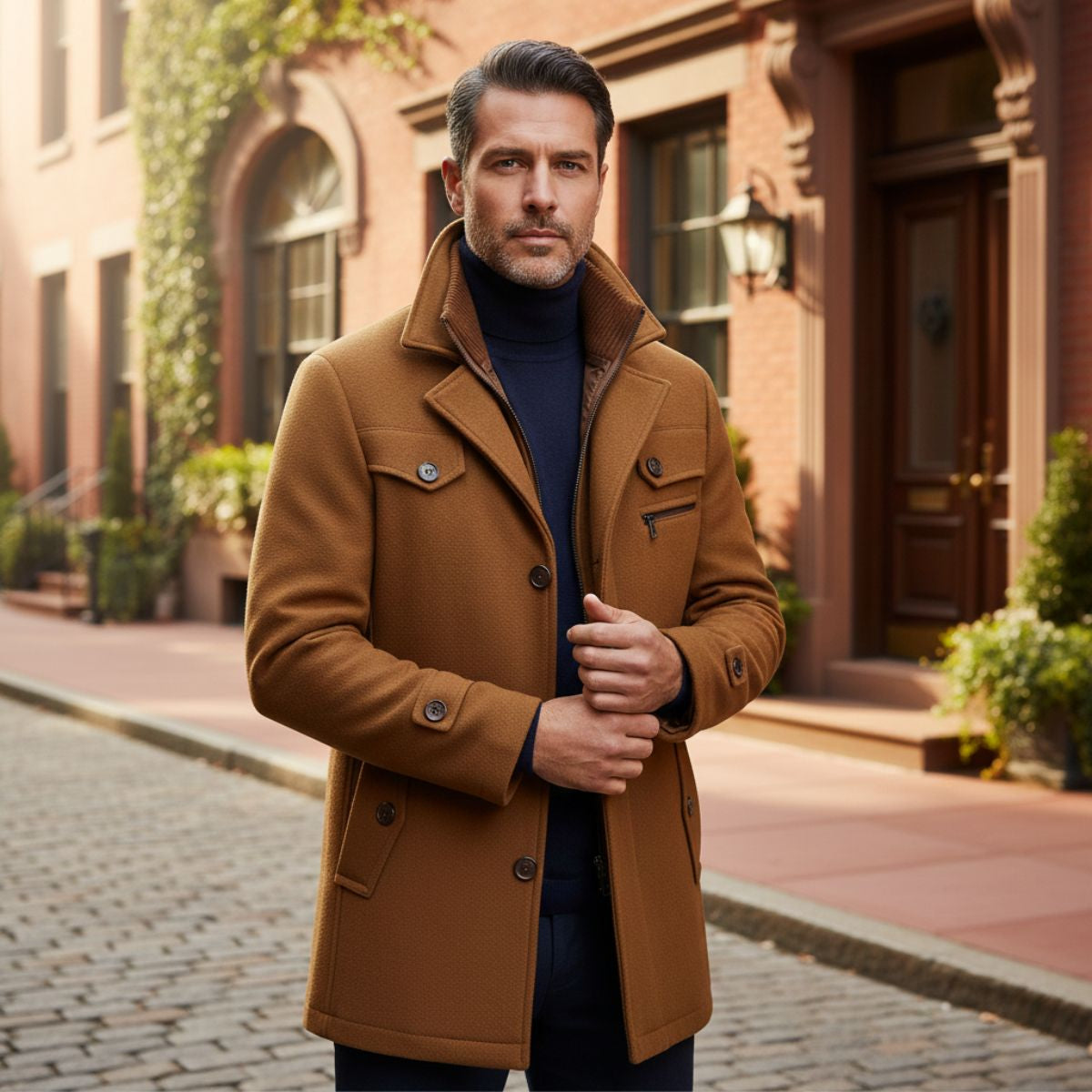 Callum | Men's Smart Casual Wool Blend Camel Coat With Quilted Liner