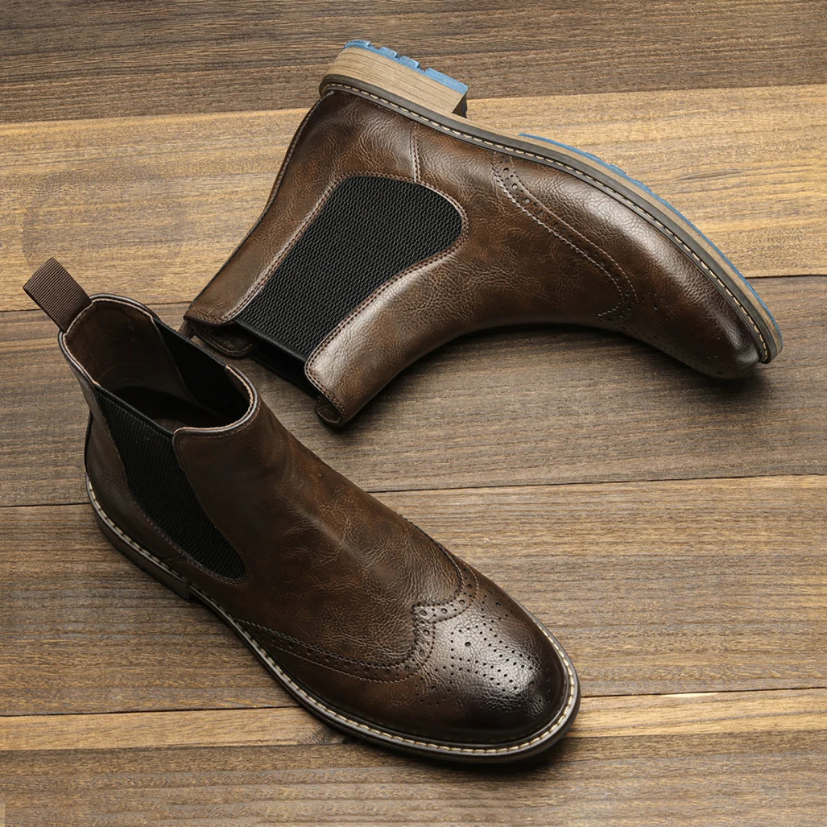 Jasper | Men's Brogue Chelsea Boots Brown Leather