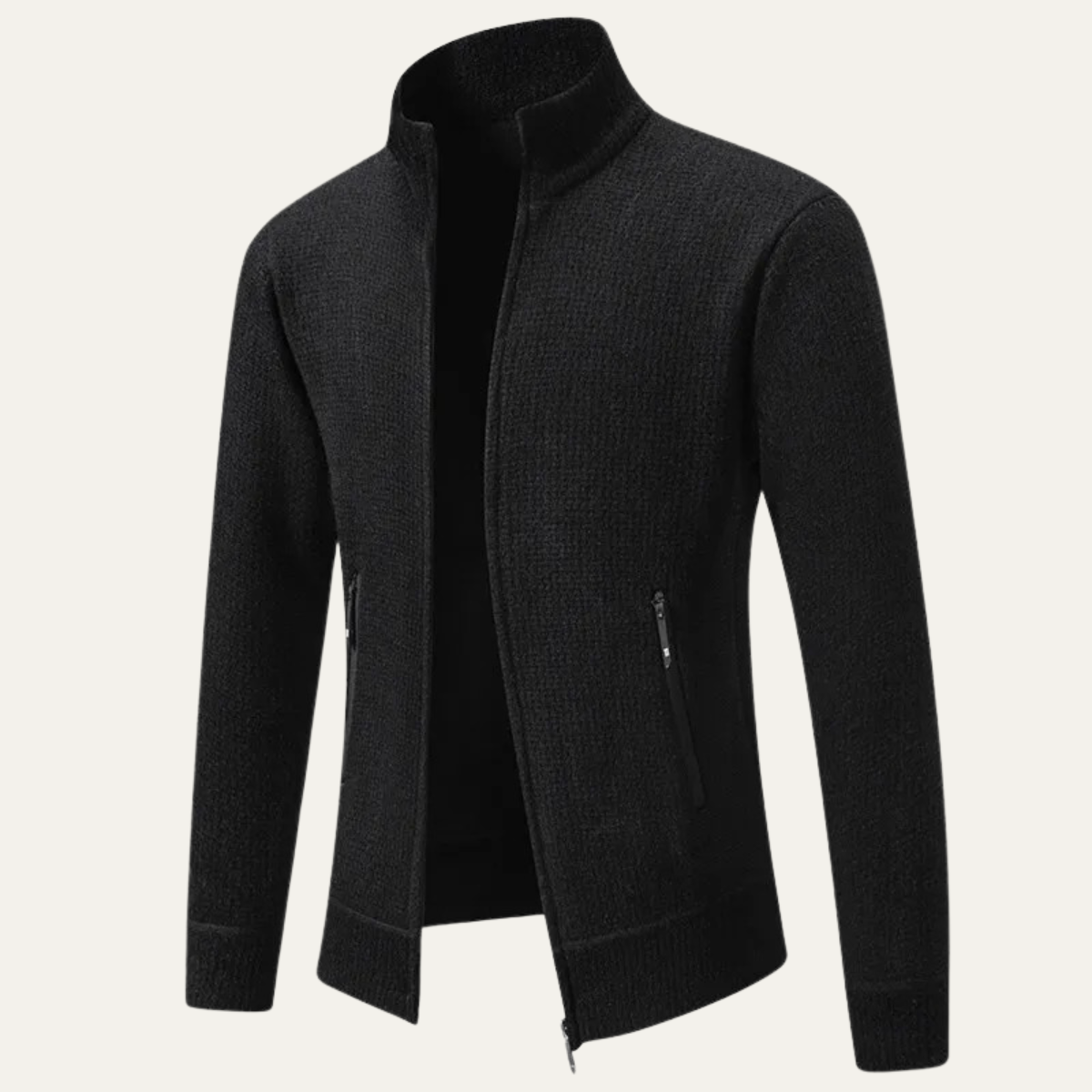 Ives | Men's Quarter Zip Cardigan Cream Knit Stand Collar