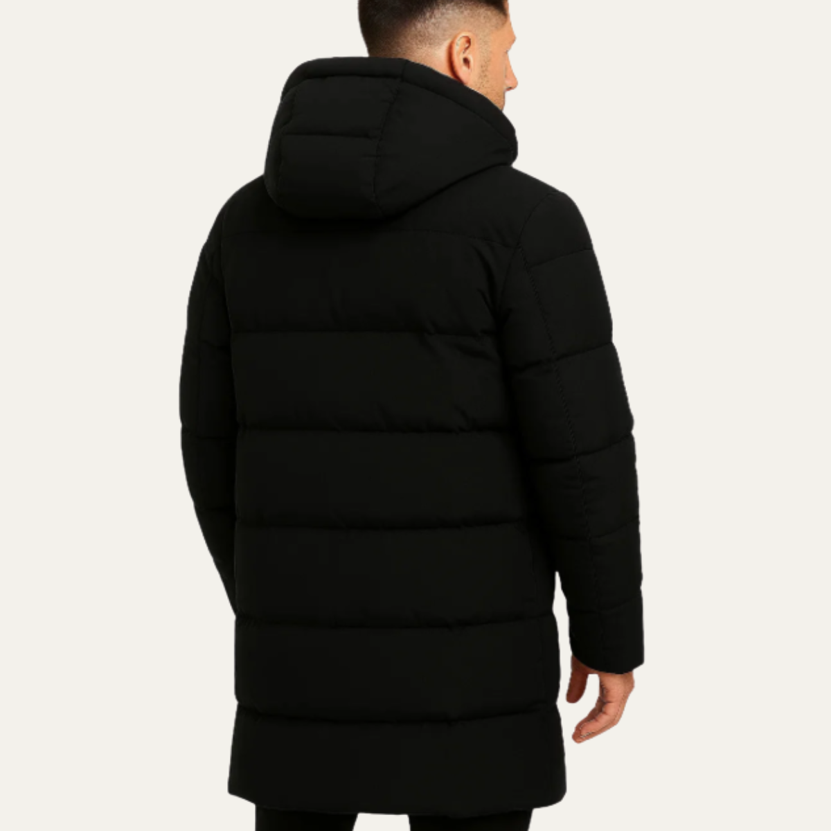 Ezra | Men's Puffer Coat Black Quilted Hooded Long