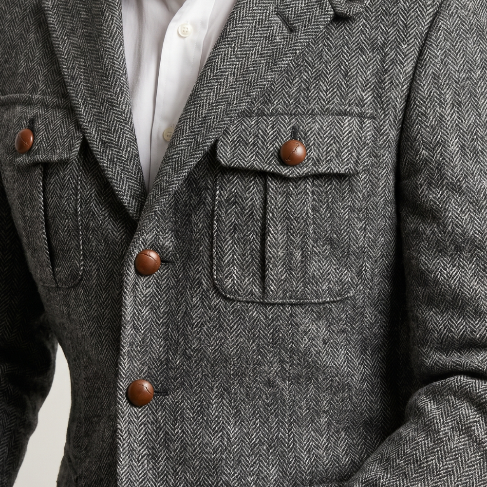 Sage | Men's Herringbone Tweed Blazer with Elbow Patches