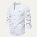 Dama Washington Eli men's button up shirt white mandarin collar long sleeve - front view