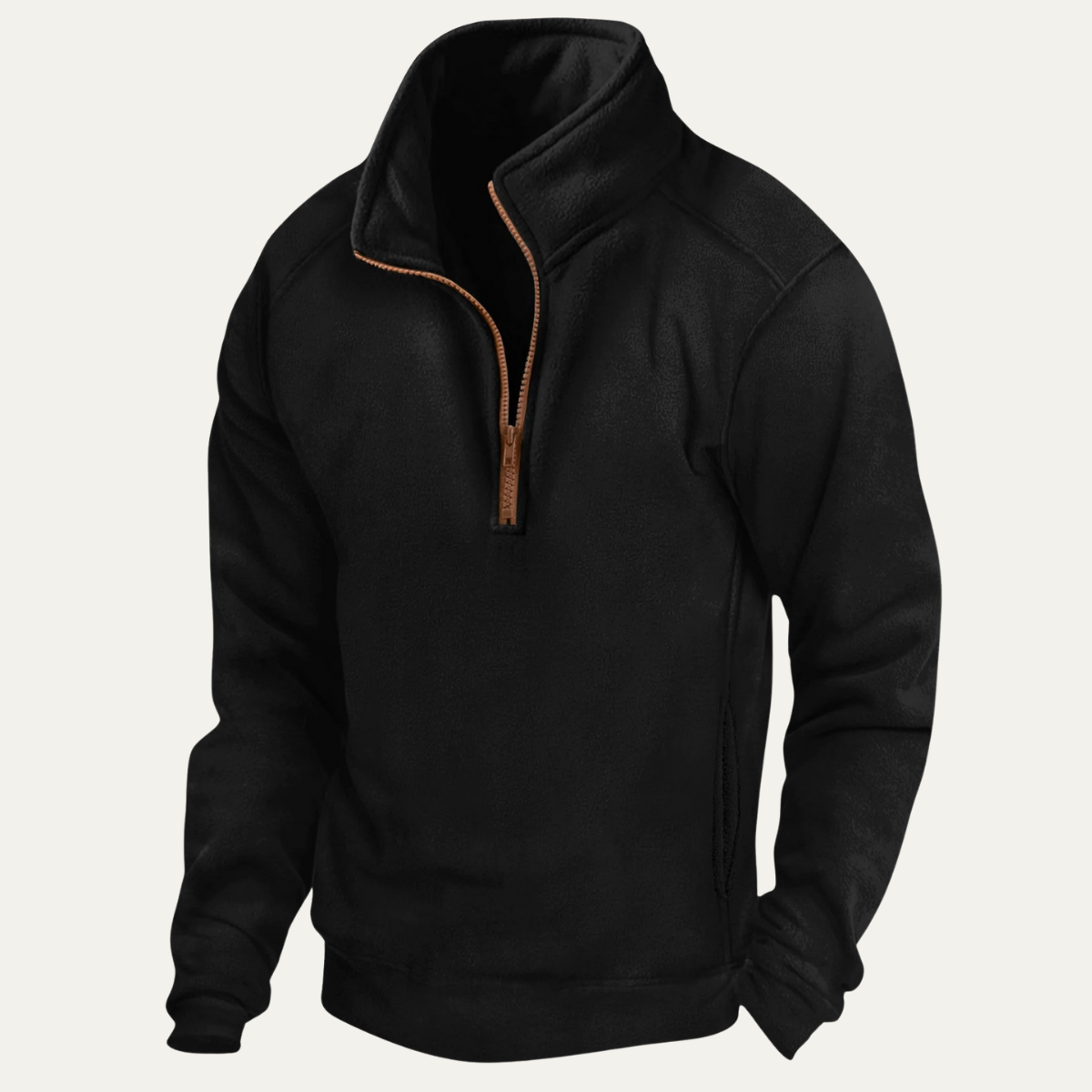 Beau | Men's Quarter Zip Fleece Sweater Beige Heathered