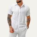 Dama Washington Axel men's white button up shirt textured cable knit short sleeve - front view