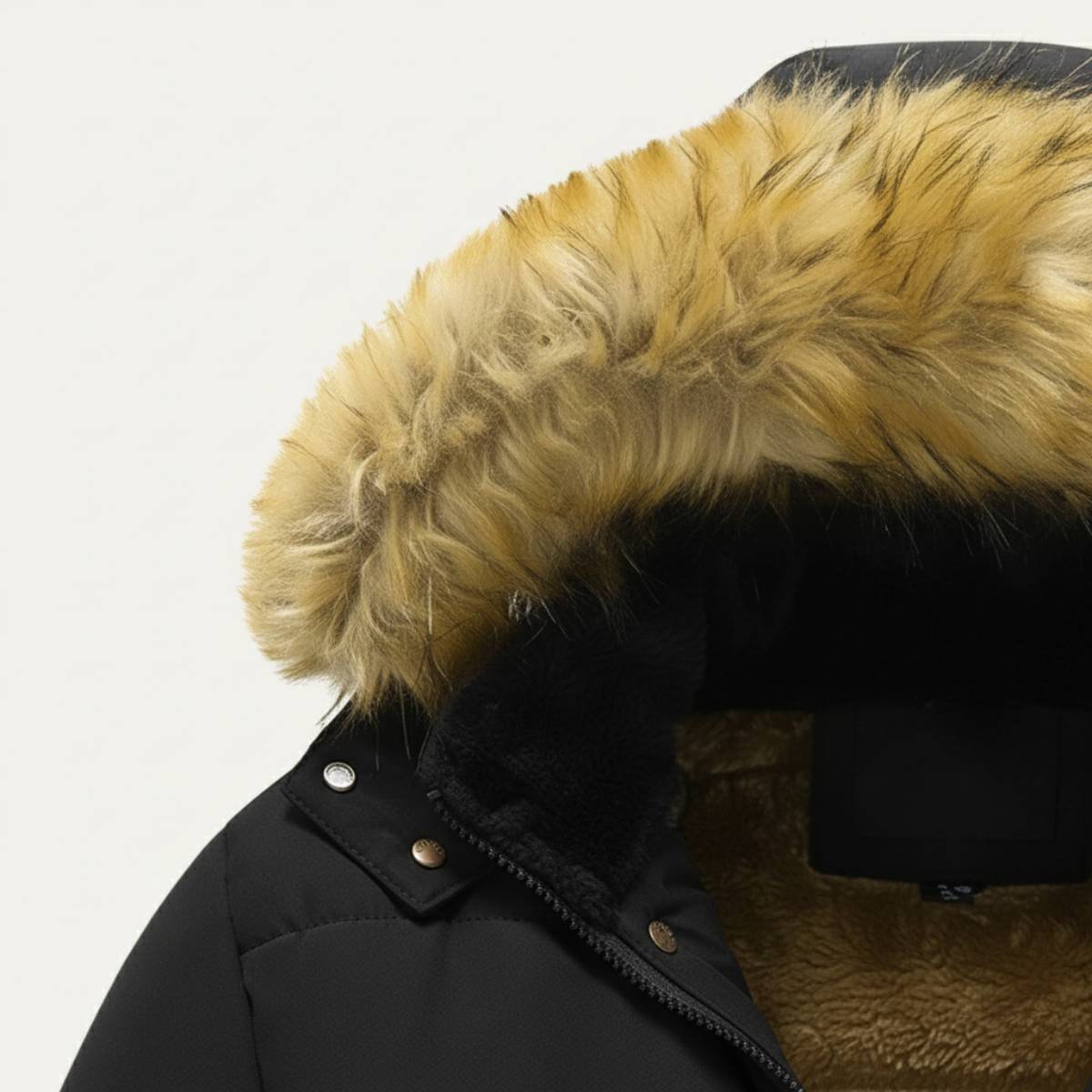 Luca | Men's Puffer Jacket Black Fleece Lined Hooded Winter