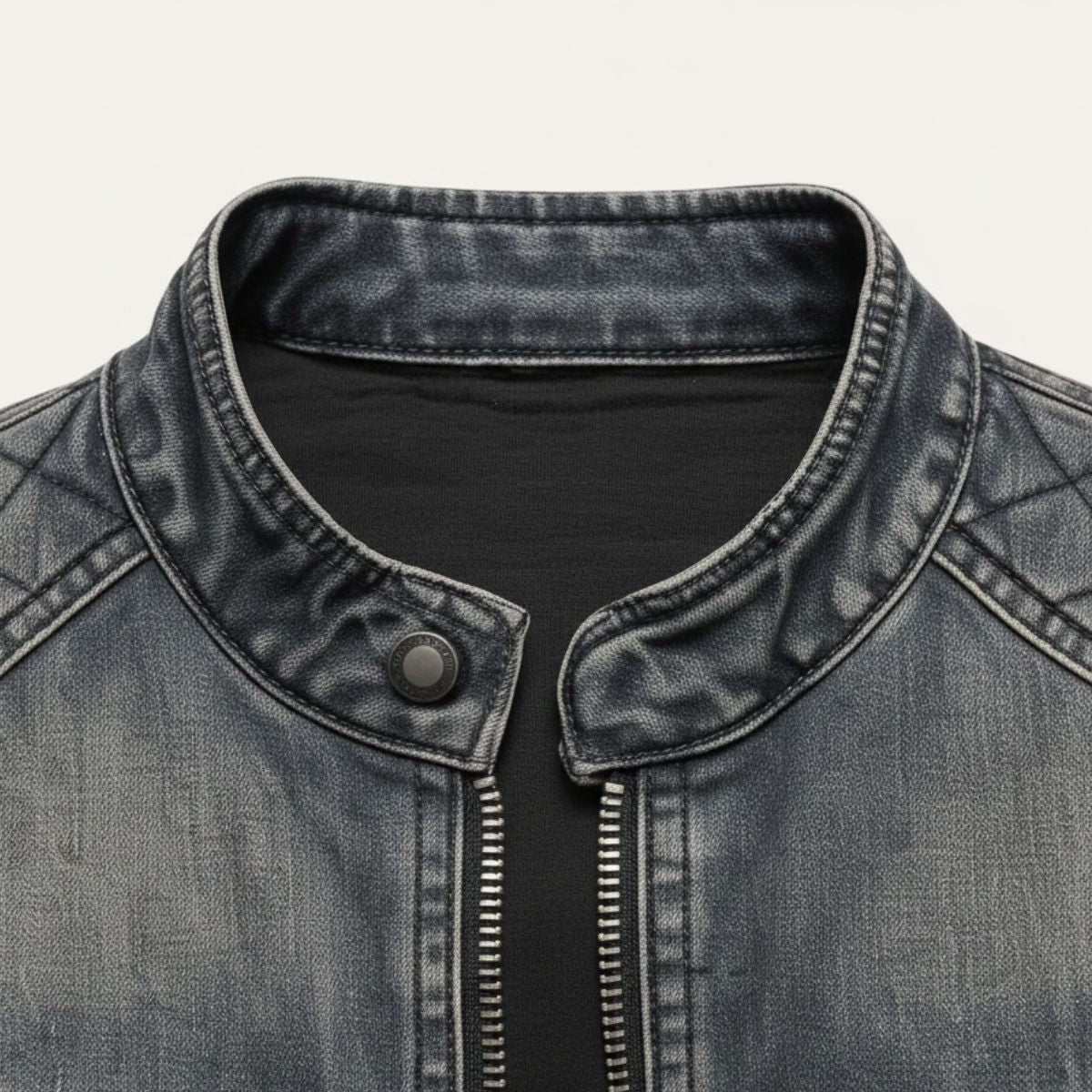 Axel | Men's Slim Fit Denim Jacket Gray Quilted Shoulder Zip Collar