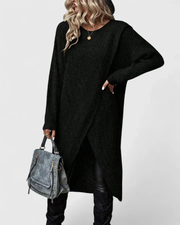 Margot | Women's Crew Neck Sweater Dress Gray Long Sleeve