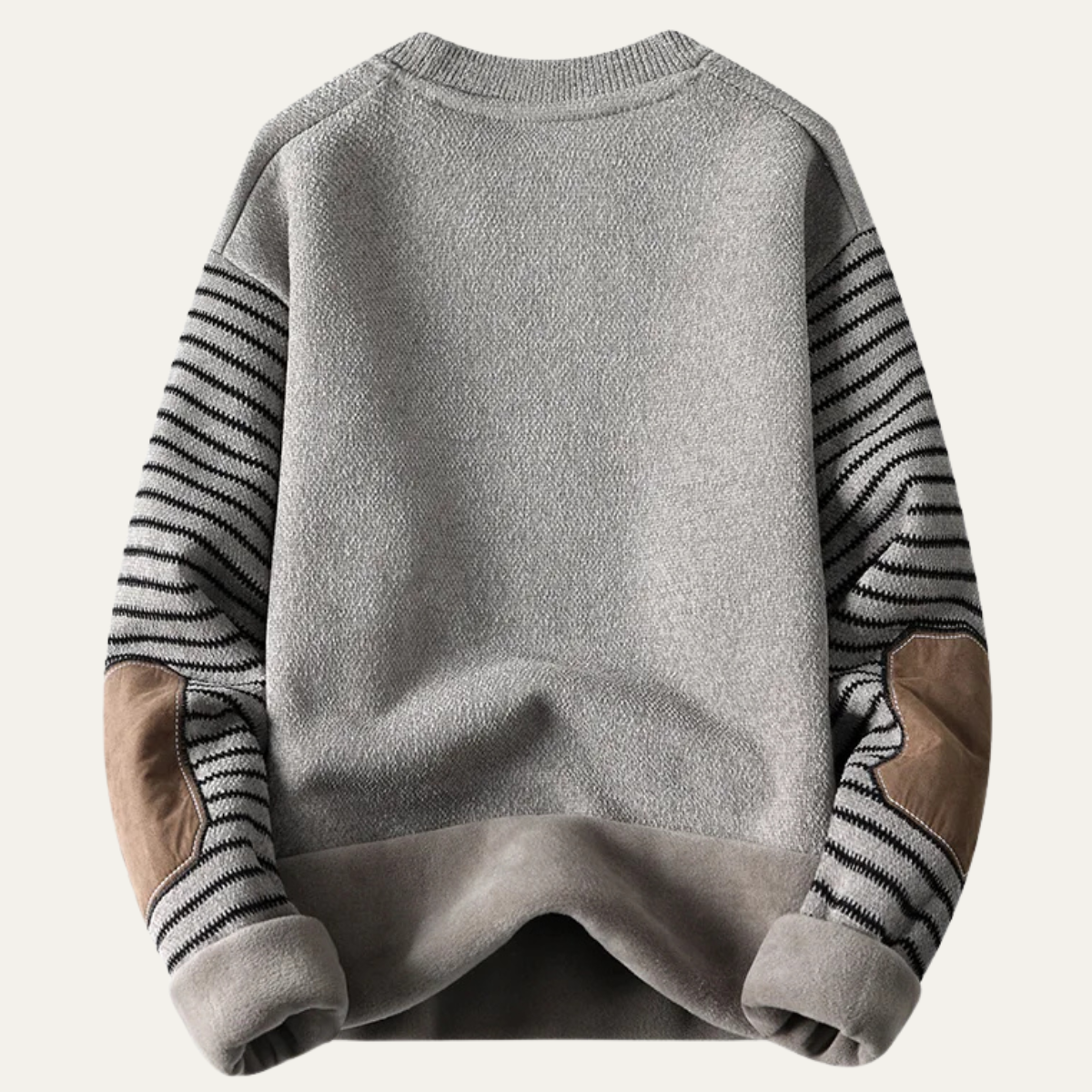 Bram | Men's Crew Neck Sweater Gray Striped Elbow Patch