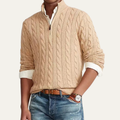 Dama Washington Rowan men's cable knit quarter zip sweater cream mock neck - front view