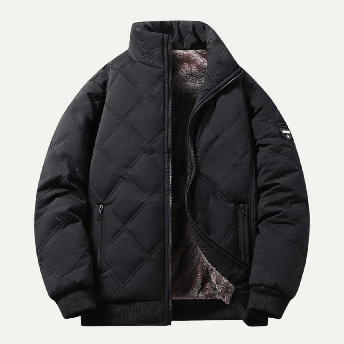 Ezra | Men's Quilted Puffer Jacket Black Sherpa Lining