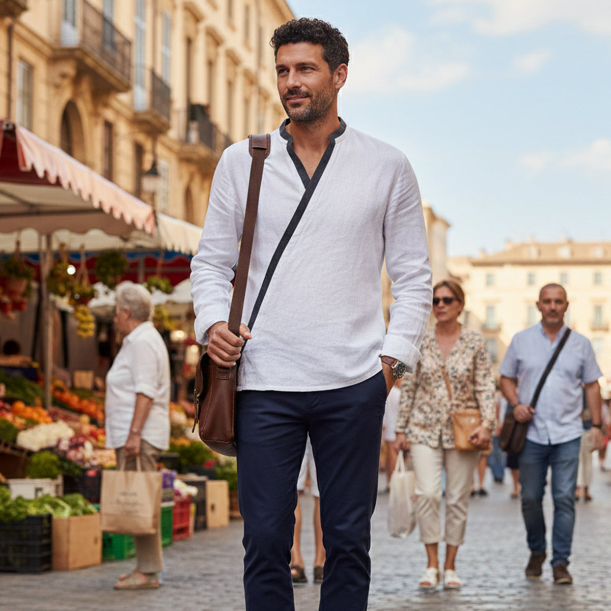 Beau | Men's Lightweight V Neck Cardigan Cream Black Trim