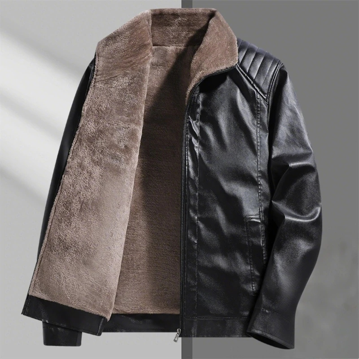 Jude | Men's Sherpa Lined Leather Jacket Brown
