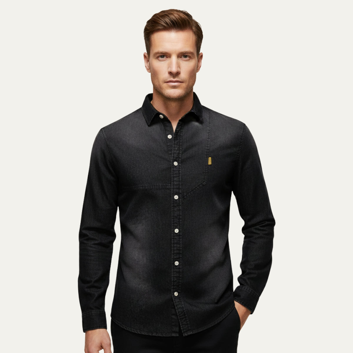 Callum | Men's Denim Shirt Dark Blue Long Sleeve Button Up