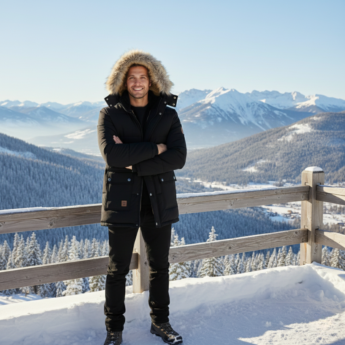 Luca | Men's Puffer Jacket Black Fleece Lined Hooded Winter