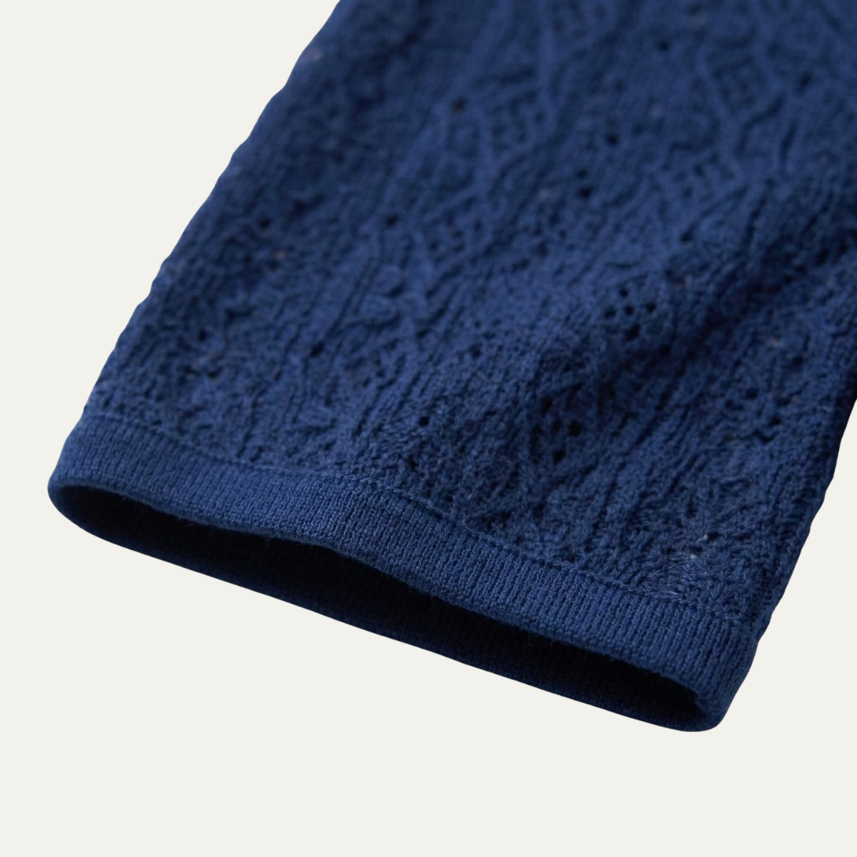 Luca | Men's Crochet Knit Polo Shirt Navy Blue Short Sleeve