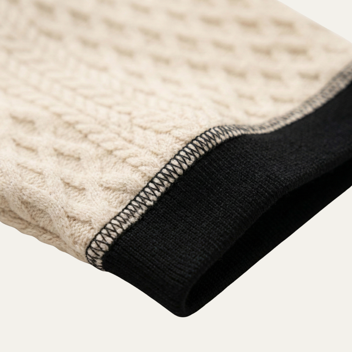 Rhys | Men's Cream Quilted Polo Shirt Black Trim