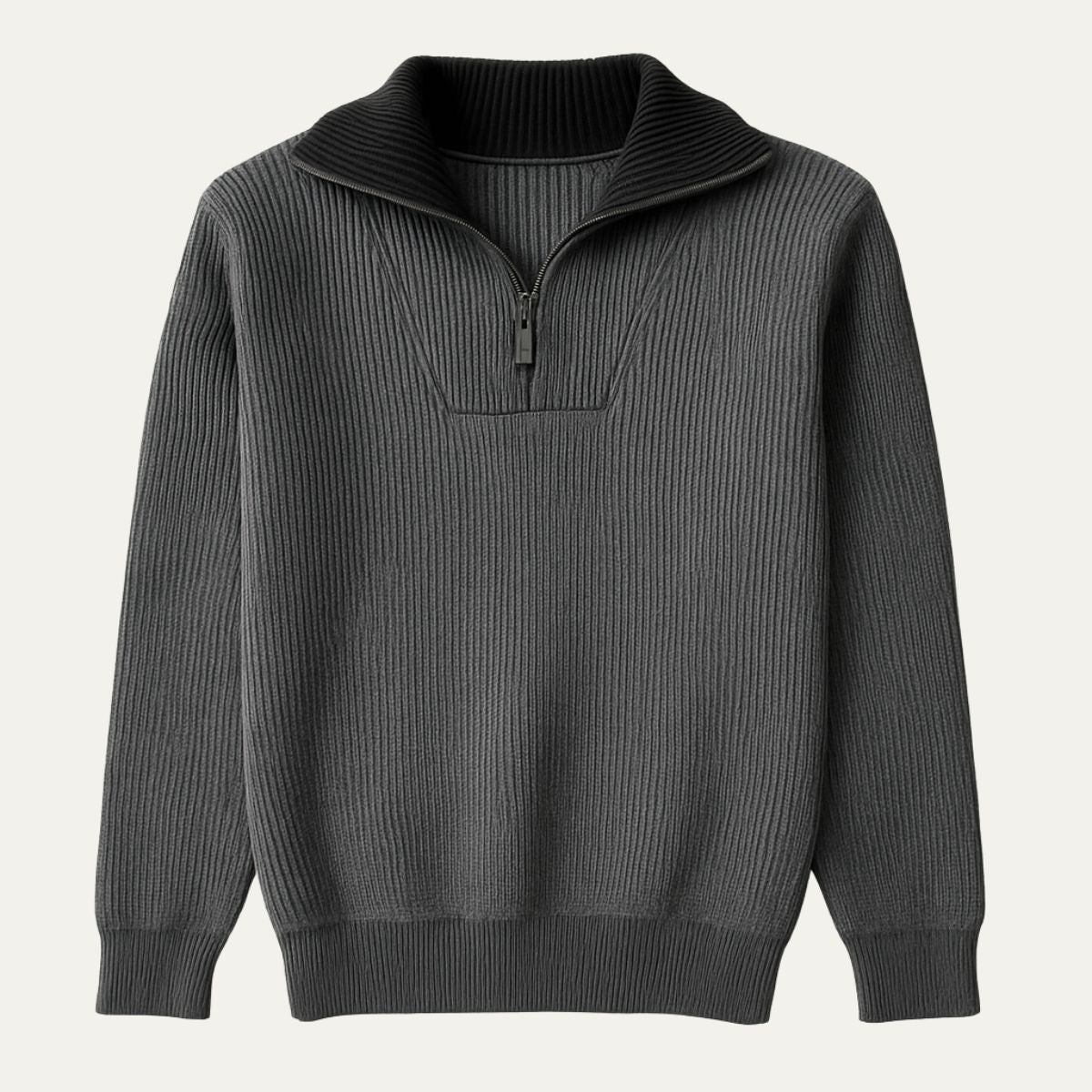 Bram | Men's Quarter Zip Sweater Gray Ribbed Knit