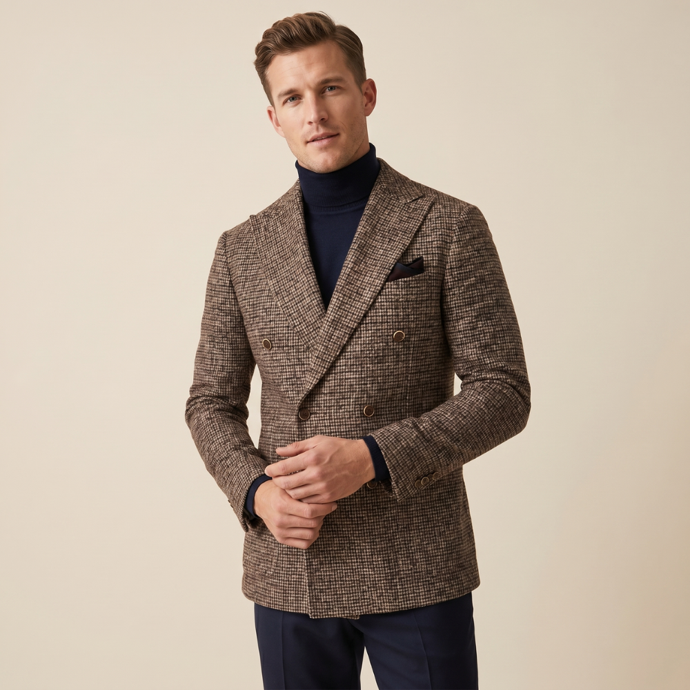 Jasper | Men's Herringbone Tweed Suit Beige Double Breasted