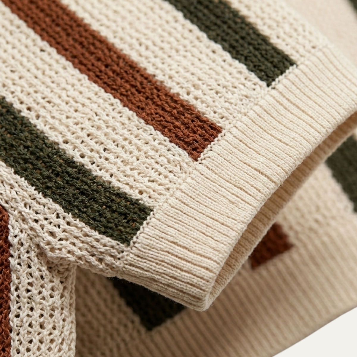 Blake | Men's Striped Knit Polo Shirt Cream Burgundy