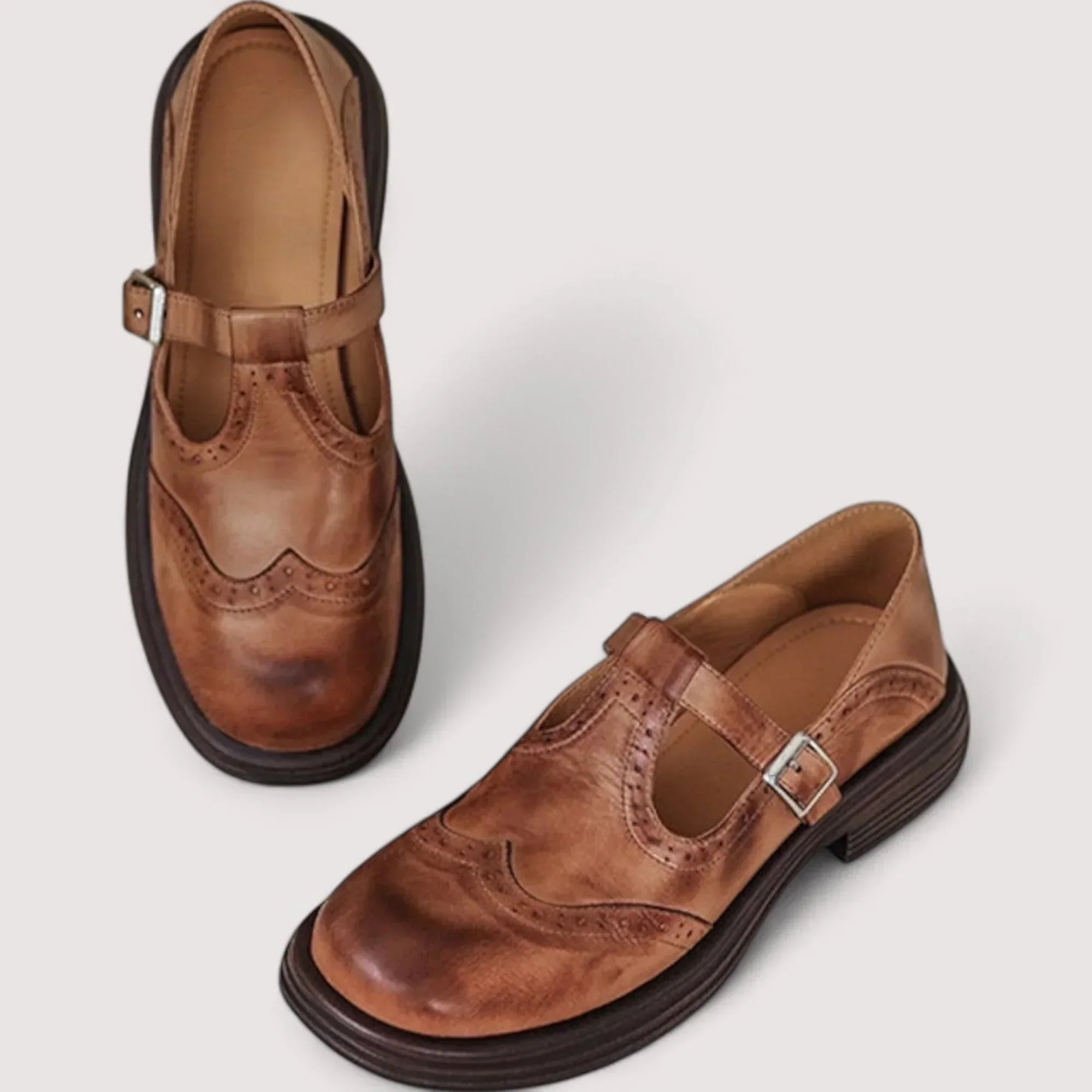 Stella | Women's Brogue Mary Jane Brown Leather Comfort Shoes