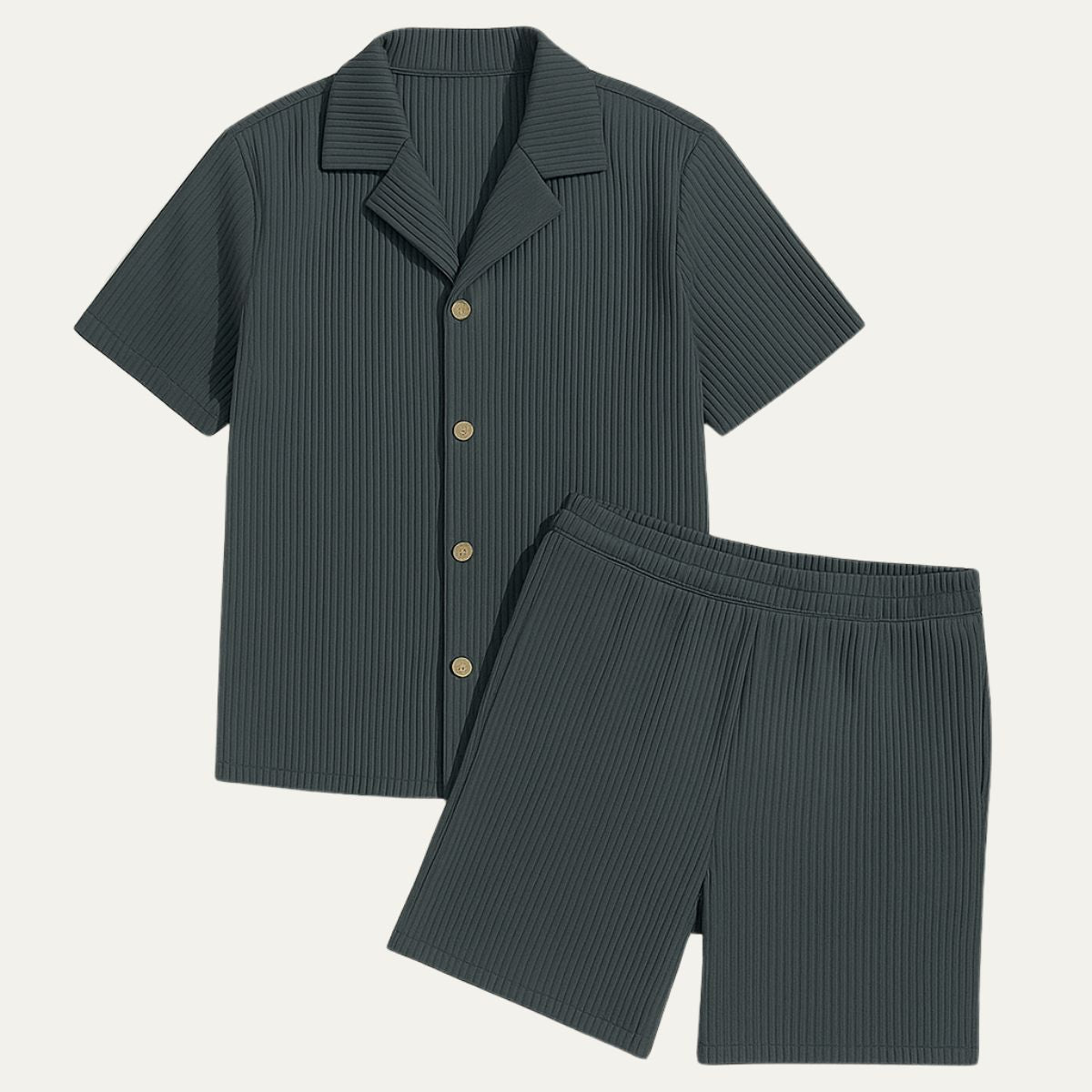 Isla | Men's Lounge Set Cream Ribbed Short Sleeve Shirt Shorts