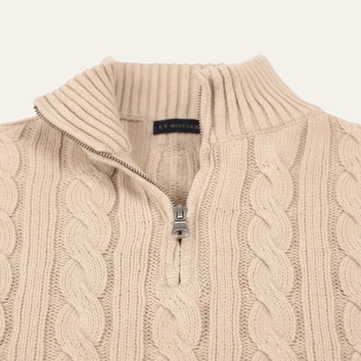 Bram | Men's Quarter Zip Cable Knit Sweater Cream
