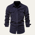 Dama Washington Jasper men's casual denim shirt navy long sleeve button up - front view