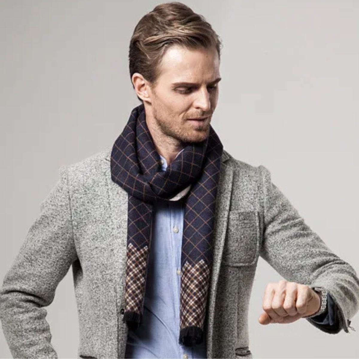 Axel | Men's Cashmere Merino Scarf Black Check Fringe