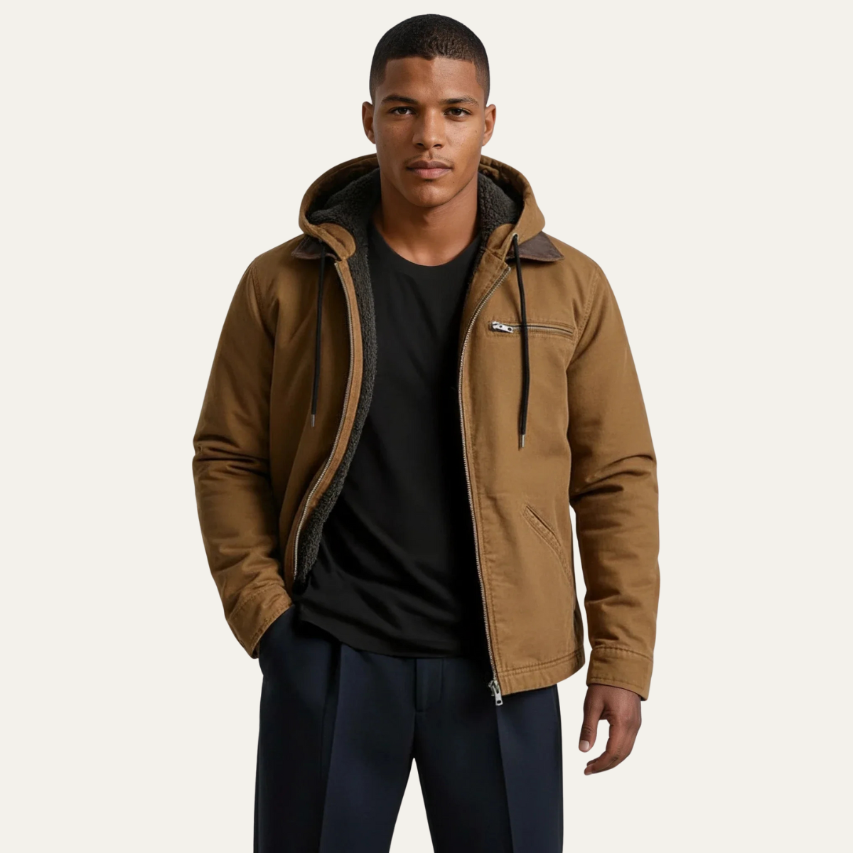 Ash | Men's Utility Jacket Tan Fleece Lined Hooded