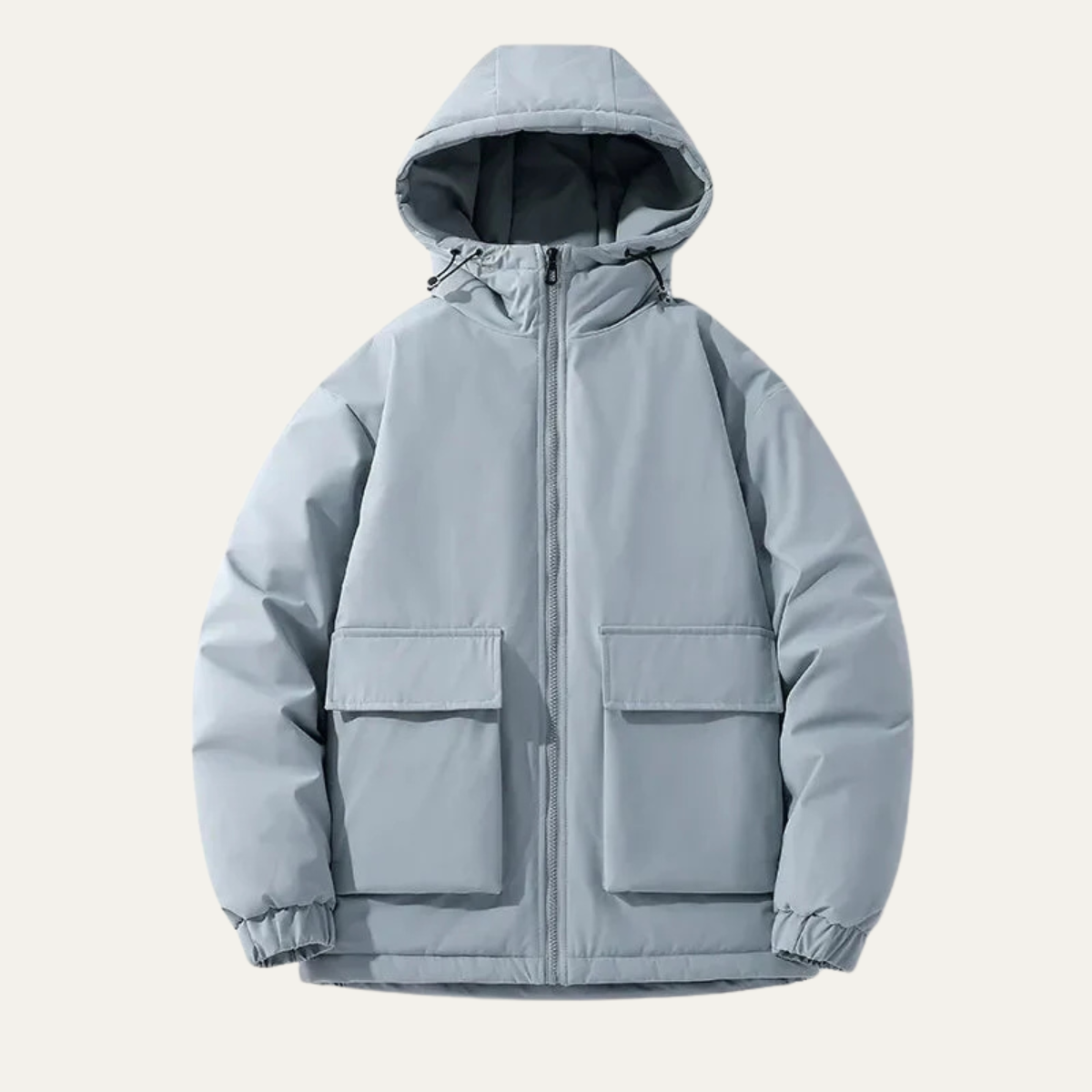 Beau | Men's Puffer Jacket Cream Hooded Cargo Pocket