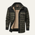 Dama Washington Jasper men's plaid sherpa jacket olive black with fleece lining - front view