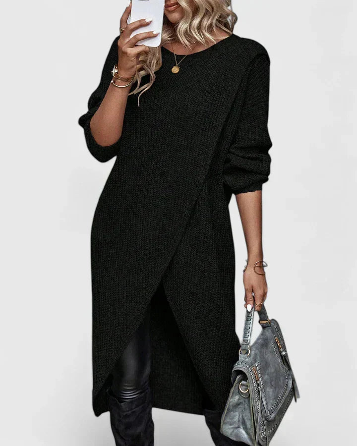 Margot | Women's Crew Neck Sweater Dress Gray Long Sleeve