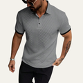 Dama Washington Bram men's casual textured polo shirt gray black trim - front view