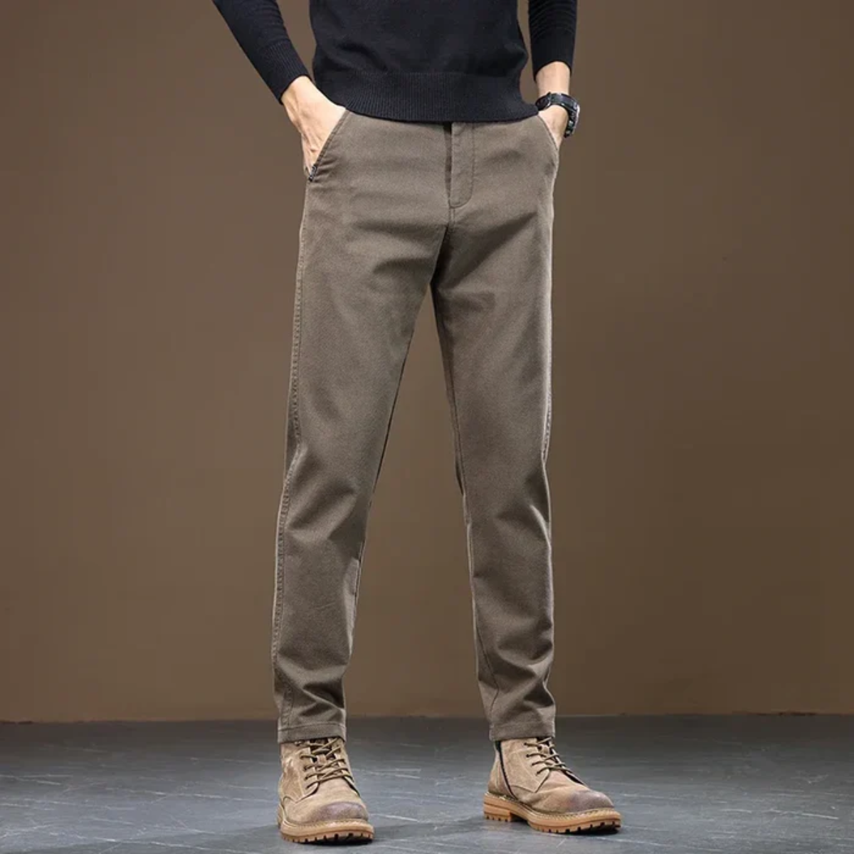 Beau | Men's Straight Leg Chinos Gray Casual Tapered Fit