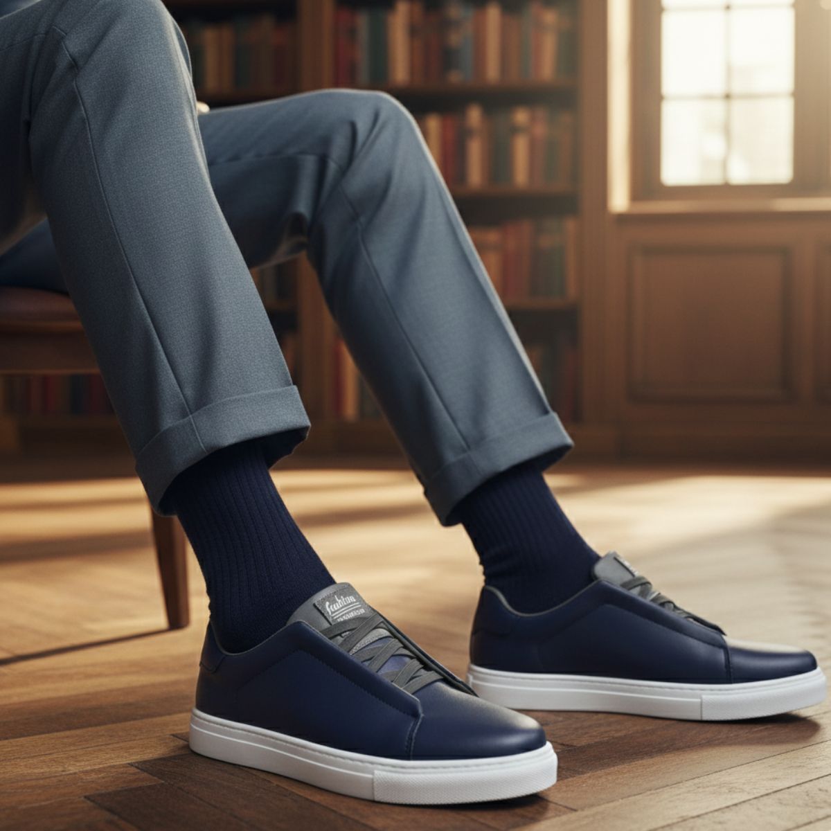 Luca | Men's Leather Sneaker Navy White Sole