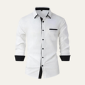Dama Washington Kael men's casual button up shirt white black contrast trim - front view