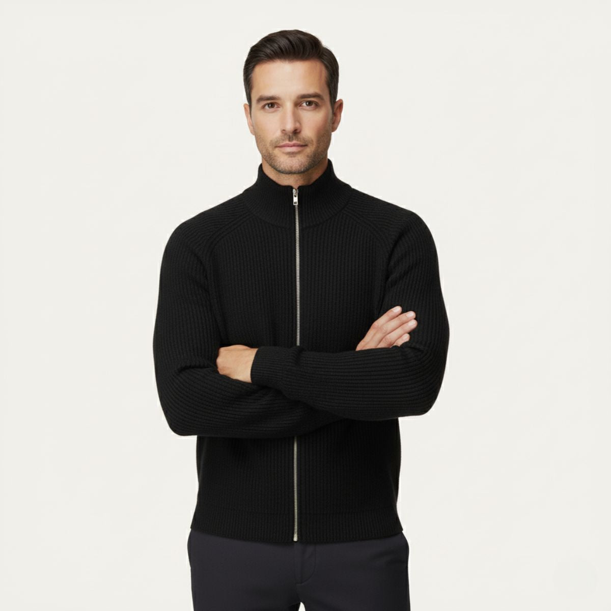 Bram | Men's Cardigan Sage Green Zip Up Ribbed Knit