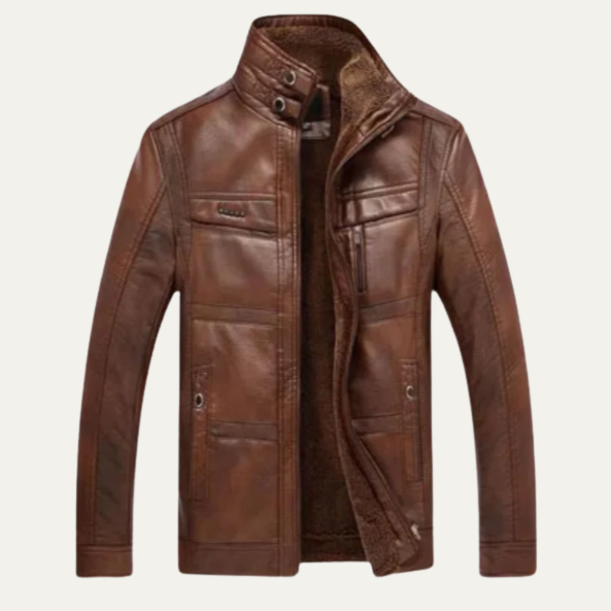 Beau | Men's Leather Jacket Brown Quilted Fleece Lined