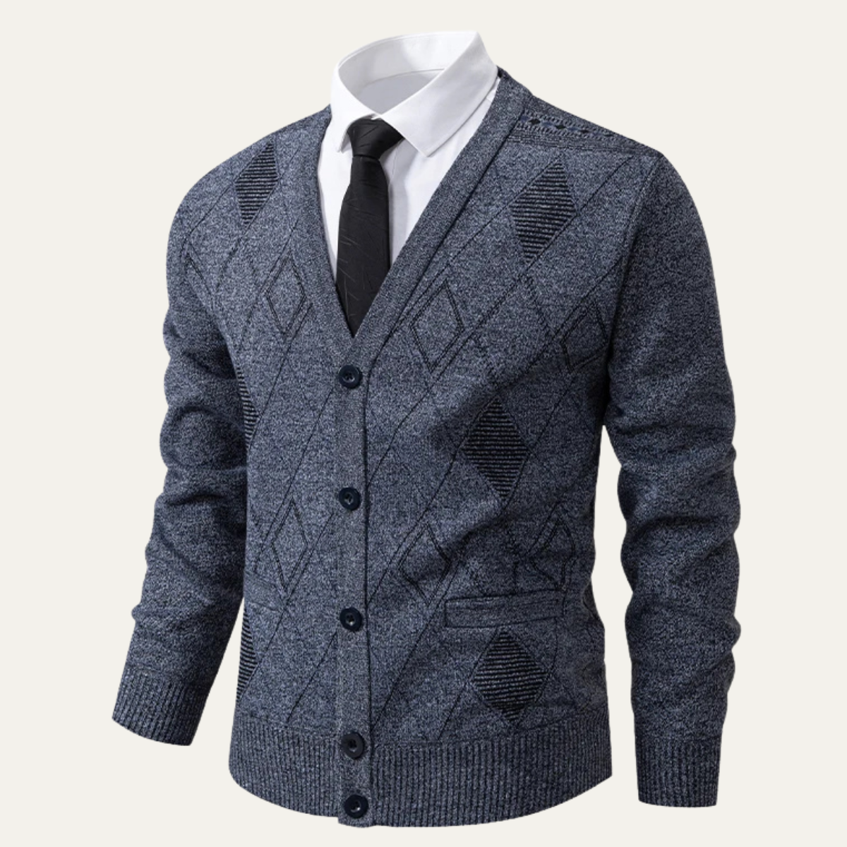 Ezra | Men's Argyle Cardigan Gray Cable Knit Button Up