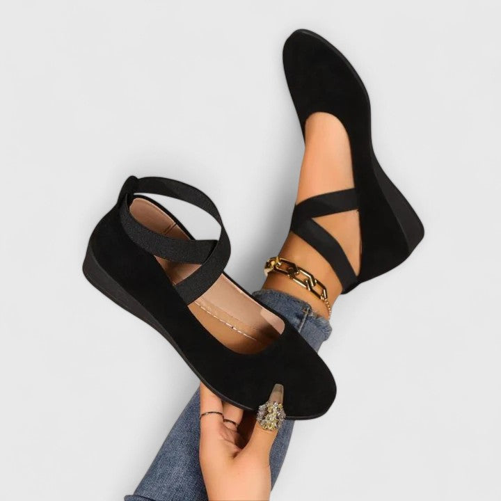 Stella | Women's Cross Strap Flat Shoes Black