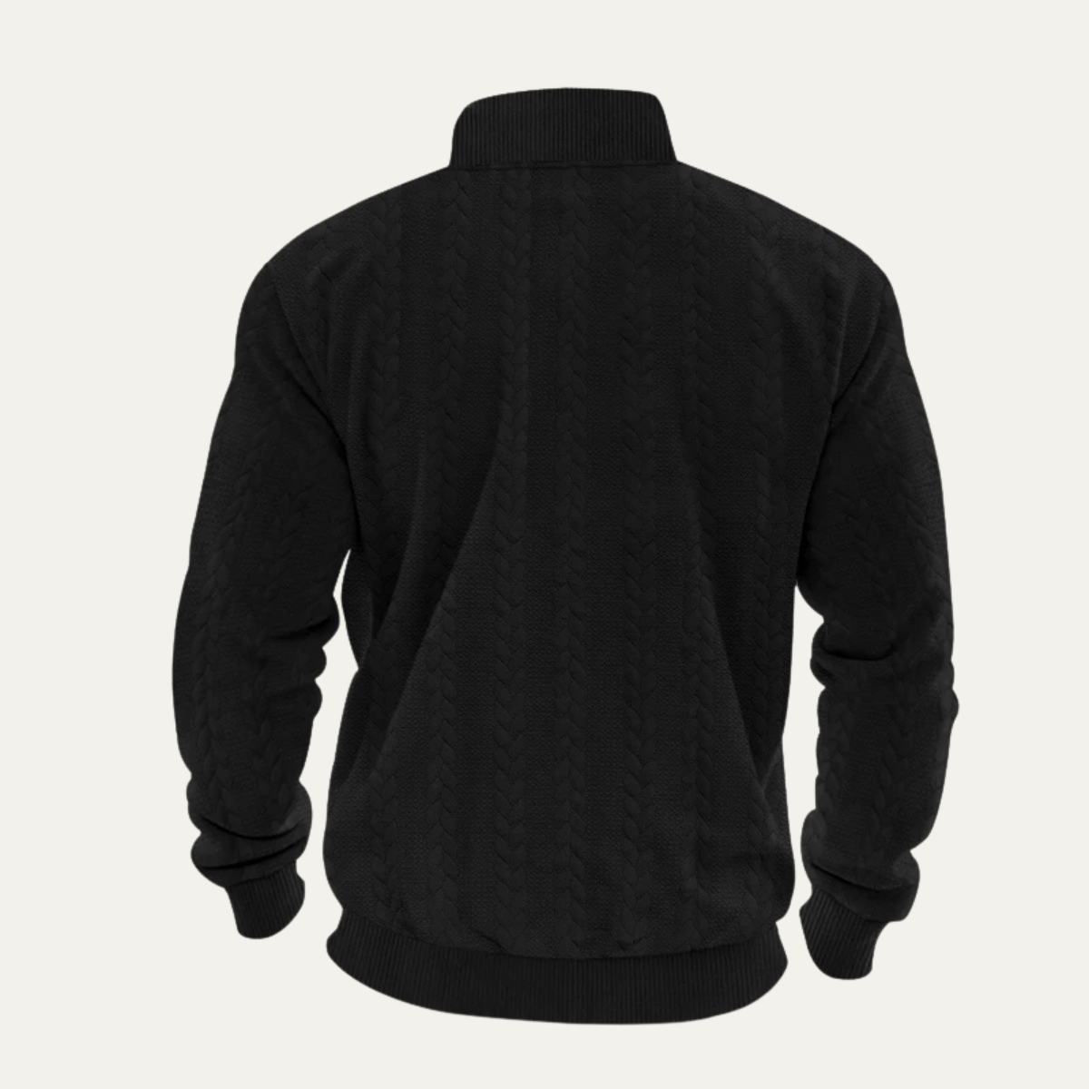 Beau | Men's Quarter Zip Sweater Black Cable Knit