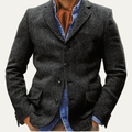 Dama Washington Arlo men's tweed herringbone blazer dark gray single breasted - front view