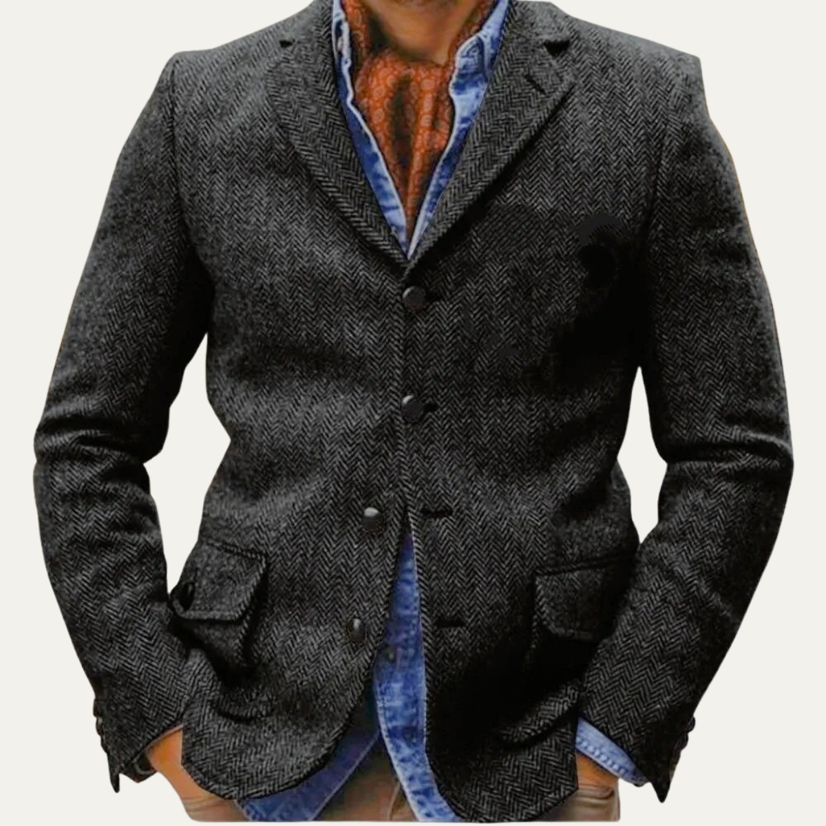 Arlo | Men's Tweed Herringbone Blazer Dark Gray Single Breasted