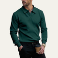 Dama Washington Bram men's ribbed knit polo shirt deep green long sleeve - front view