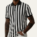 Dama Washington Bram men's striped knit polo shirt black cream - front view
