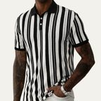 Dama Washington Bram men's striped knit polo shirt black cream - front view